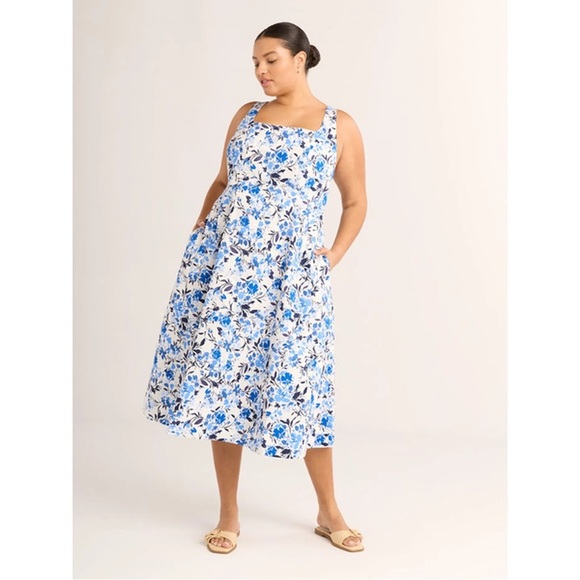 Free Assembly Cotton Sleeveless Square Neck Midi Dress 3X Floral Cottagecore - Picture 1 of 16
